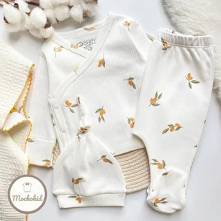 ست سه تیکه بیمارستانی طرح زیتون برند o baby ترک 🇹🇷 کد ۲۱۱۱۲ رنگ سفید