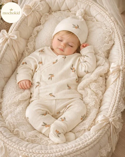 ست سه تیکه بیمارستانی طرح زیتون برند o baby ترک 🇹🇷 کد ۲۱۱۱۲ رنگ کرم